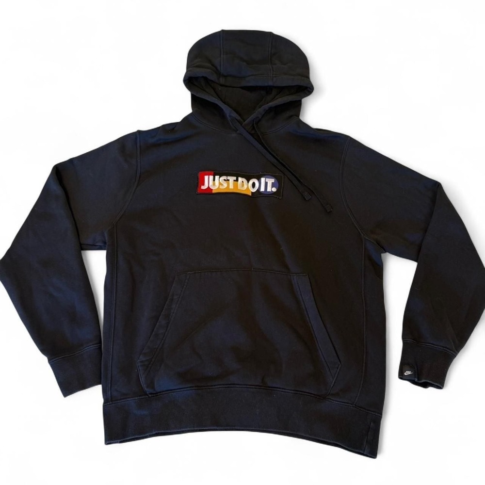 Nike‎ Just Do It Pullover Hoodie Black Multicolor Box Logo Mens Large